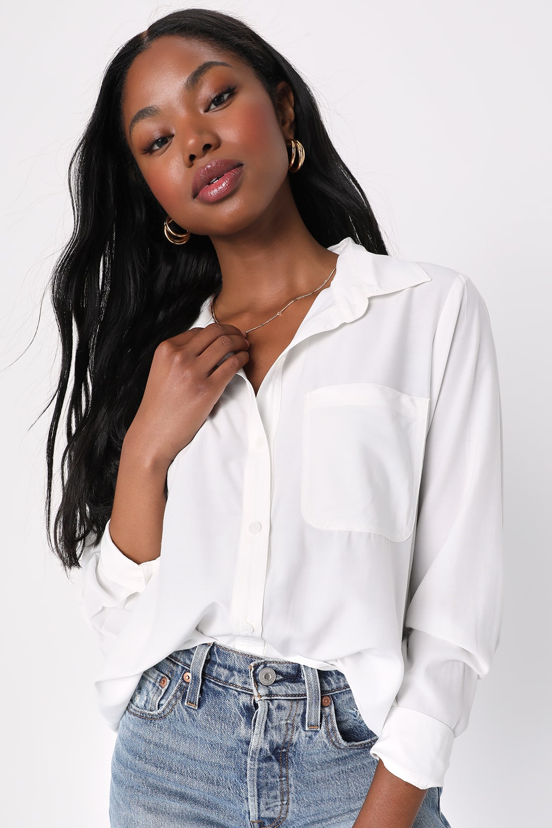 Button-Up Top - Collared Top - Office Chic Top - White Blouse - Lulus