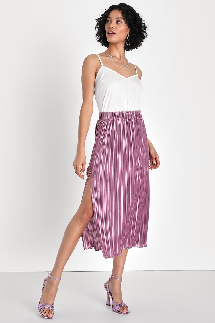 Light Purple Midi Skirt - Pleated Midi Skirt - Purple Satin Skirt - Lulus