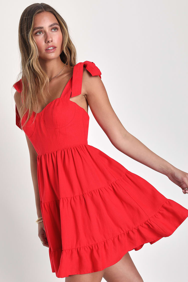 Cute Red Dress - Tie-Strap Dress - Sleeveless Mini Dress - Lulus