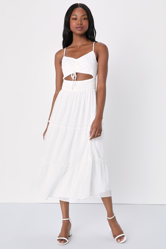 White Swiss Dot Dress - Cutout Dress - Backless Midi Dress - Lulus