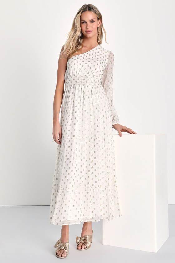 White and 2024 gold flowy dress