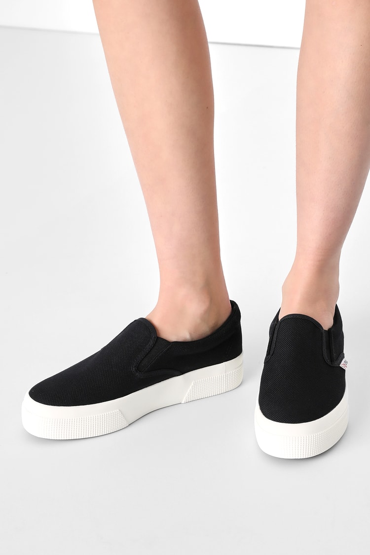 Superga 2740 Platform - Platform Sneakers - Black Slip-On Shoes - Lulus