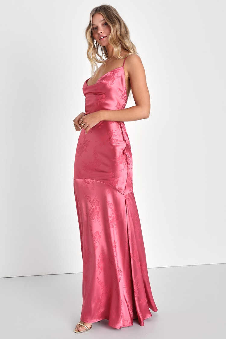 Rose Pink Dress - Cowl Neck Dress - Lace-Up Maxi Dress - Lulus