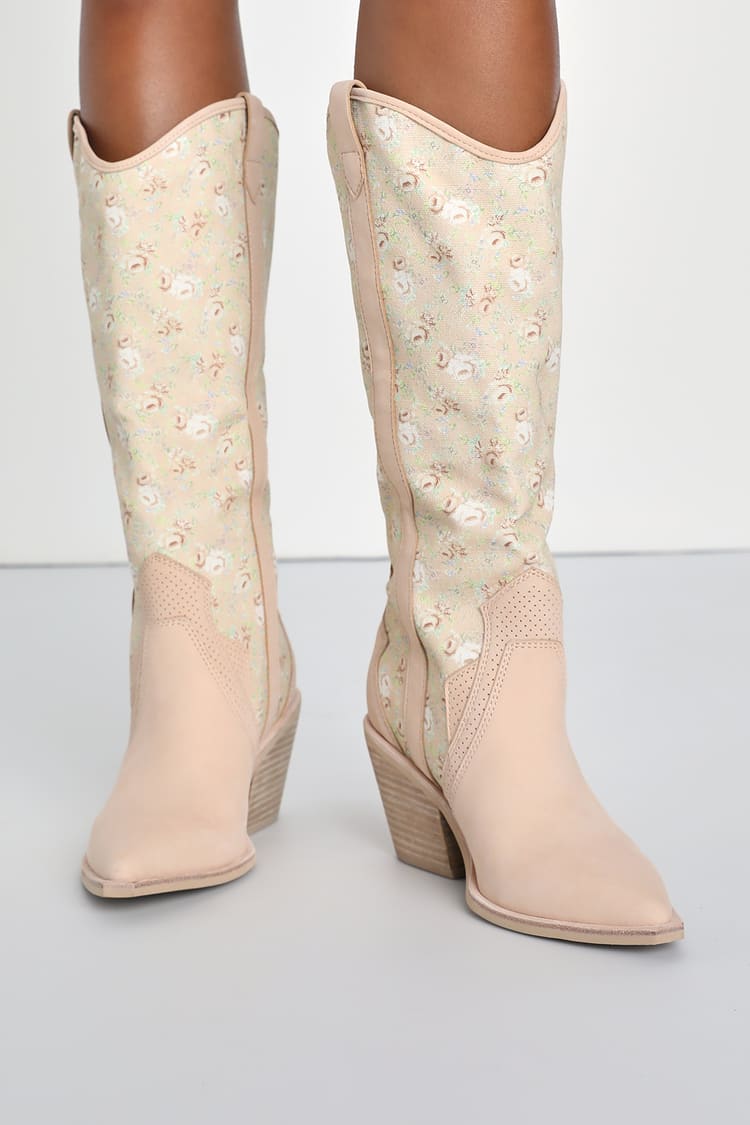Dolce Vita Navene Floral - Leather Boots - Pointed-Toe Boots - Lulus
