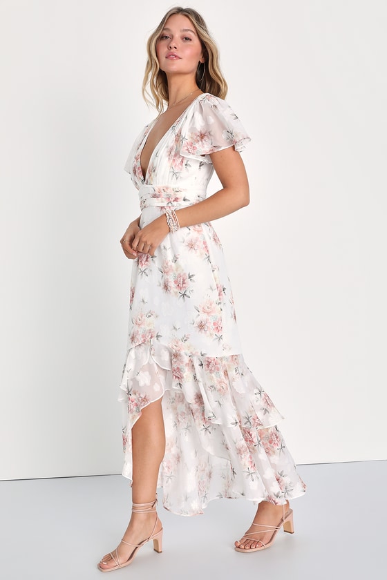 White Floral Dress White High Low Dress Tiered Floral Dress Lulus