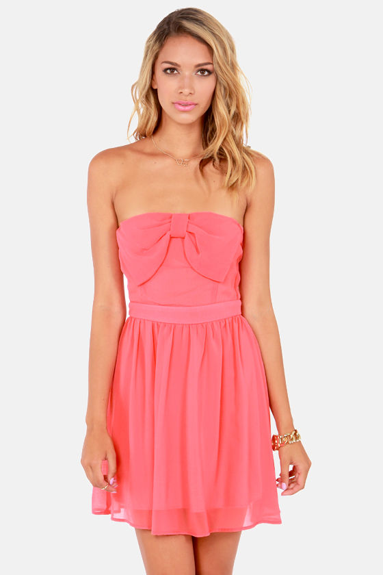 Cute Coral Dress - Strapless Dress - Bow Dress - $36.00 - Lulus