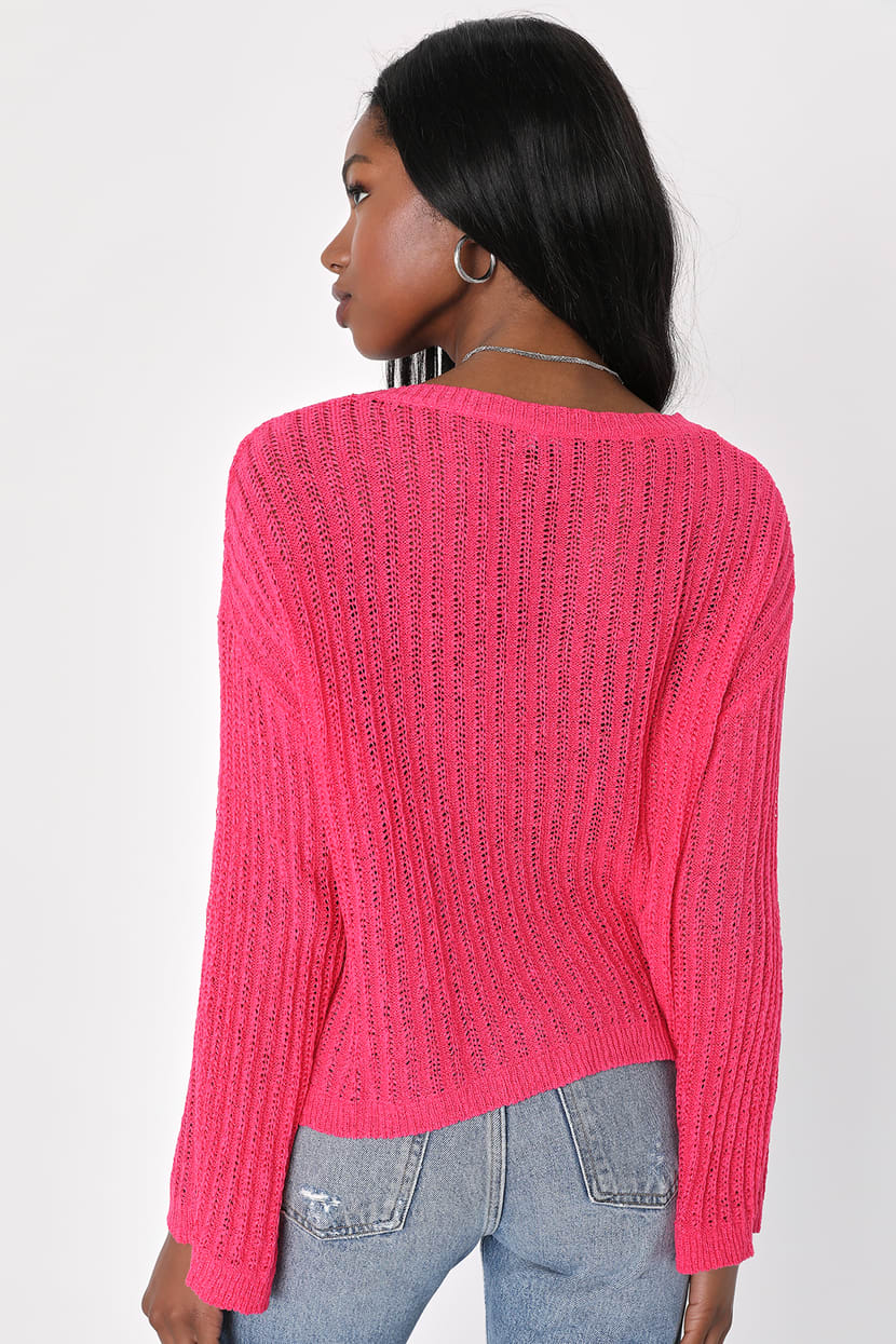 Hot Pink Sweater Top - Tape Yarn Top - Long Sleeve Knit Top - Lulus