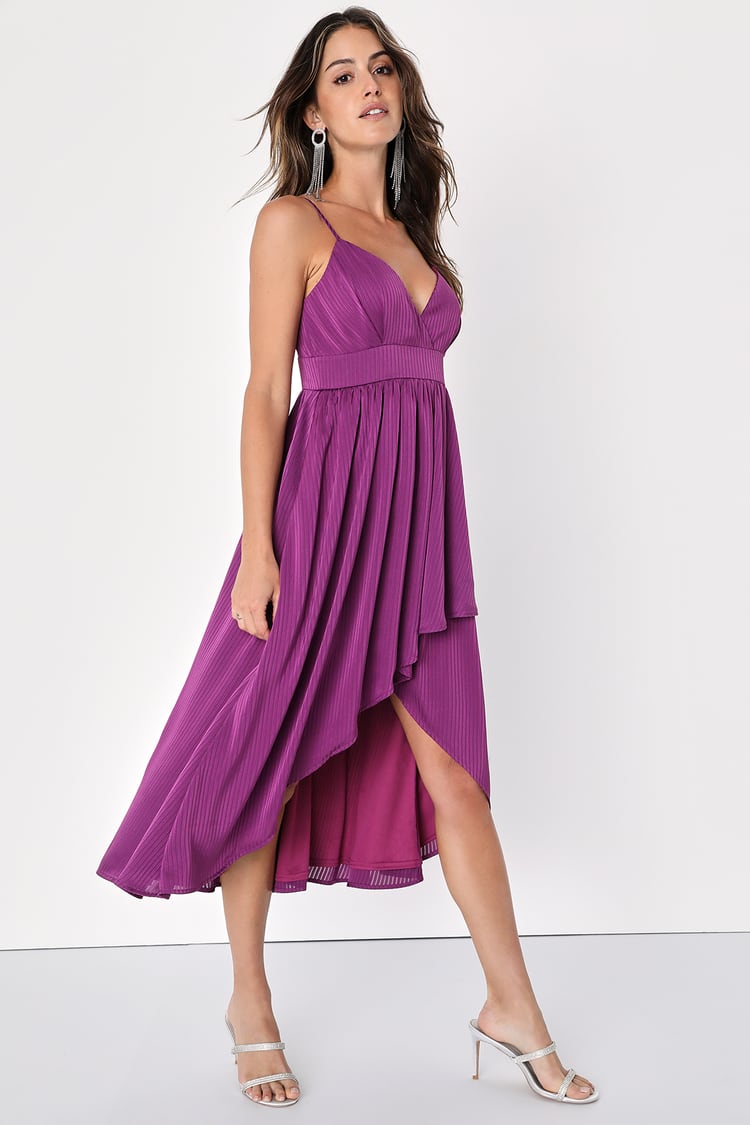 Purple High-Low Dress - Striped Dress - Purple Faux-Wrap Dress - Lulus