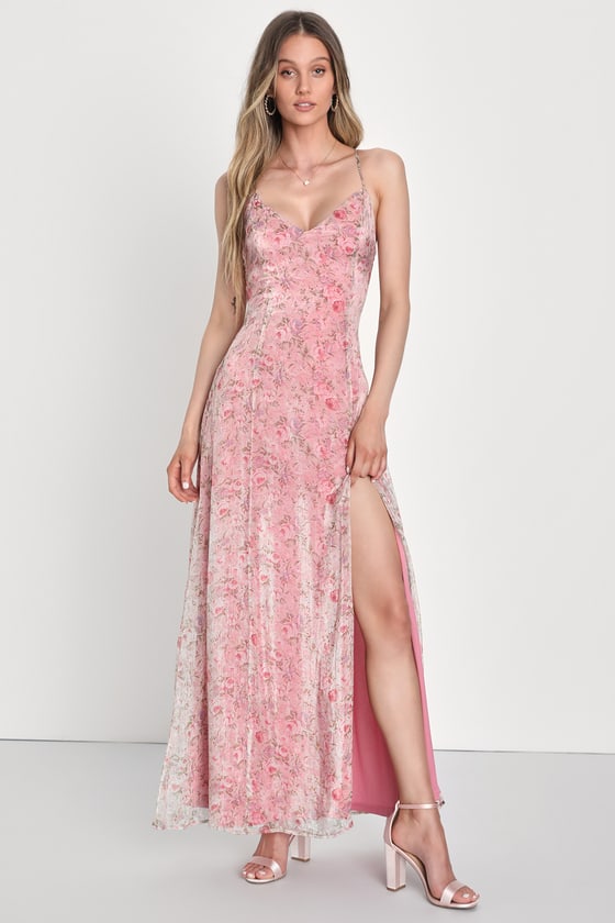 Lulus Forever Dreamy Pink Floral Organza Backless Maxi Dress