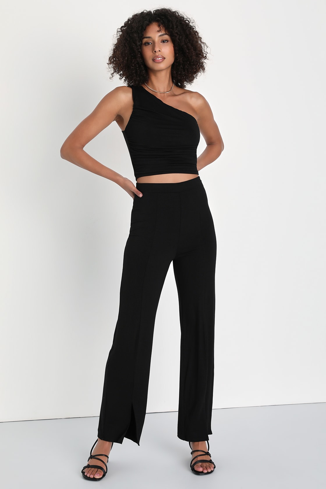 Two-Piece Jumpsuit - One-Shoulder Jumpsuit - Slit Front Jumpsuit - Lulus