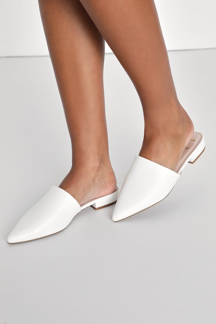 White Mules - Pointed-Toe Mules - Faux Leather Mules - Lulus
