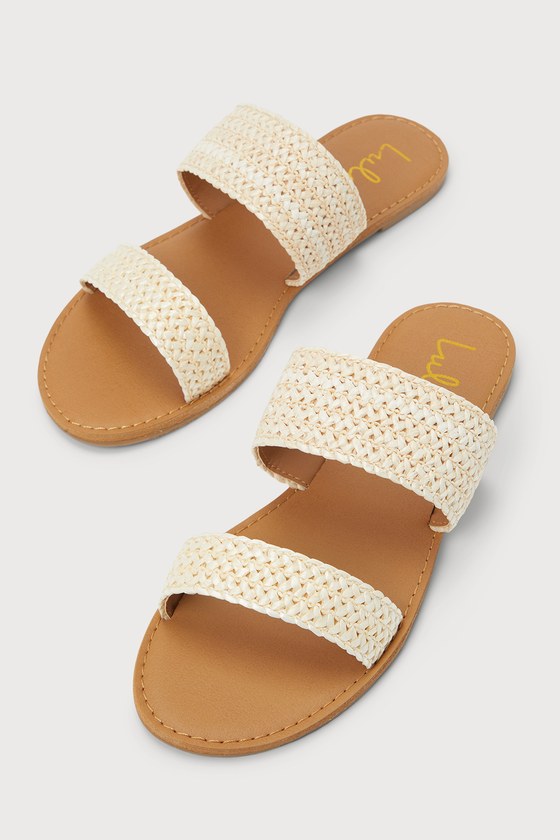 Catey Ivory Woven Slide Sandals