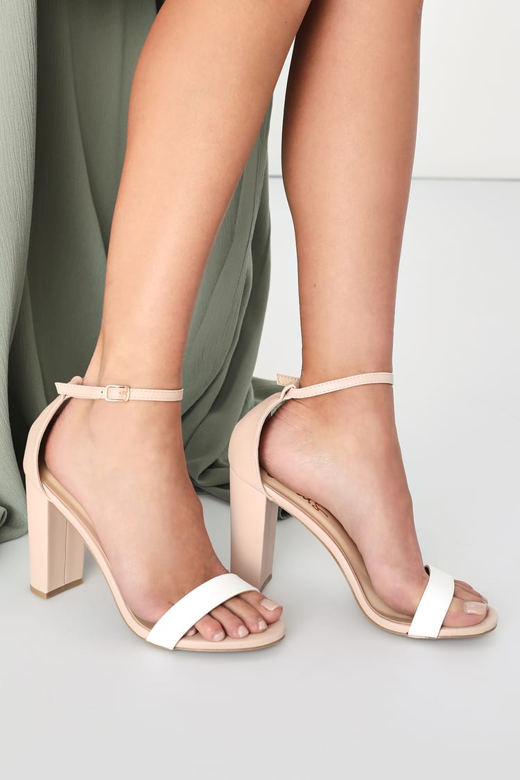 Beige and White Heels - Ankle Strap Heels - Color Block Heels - Lulus