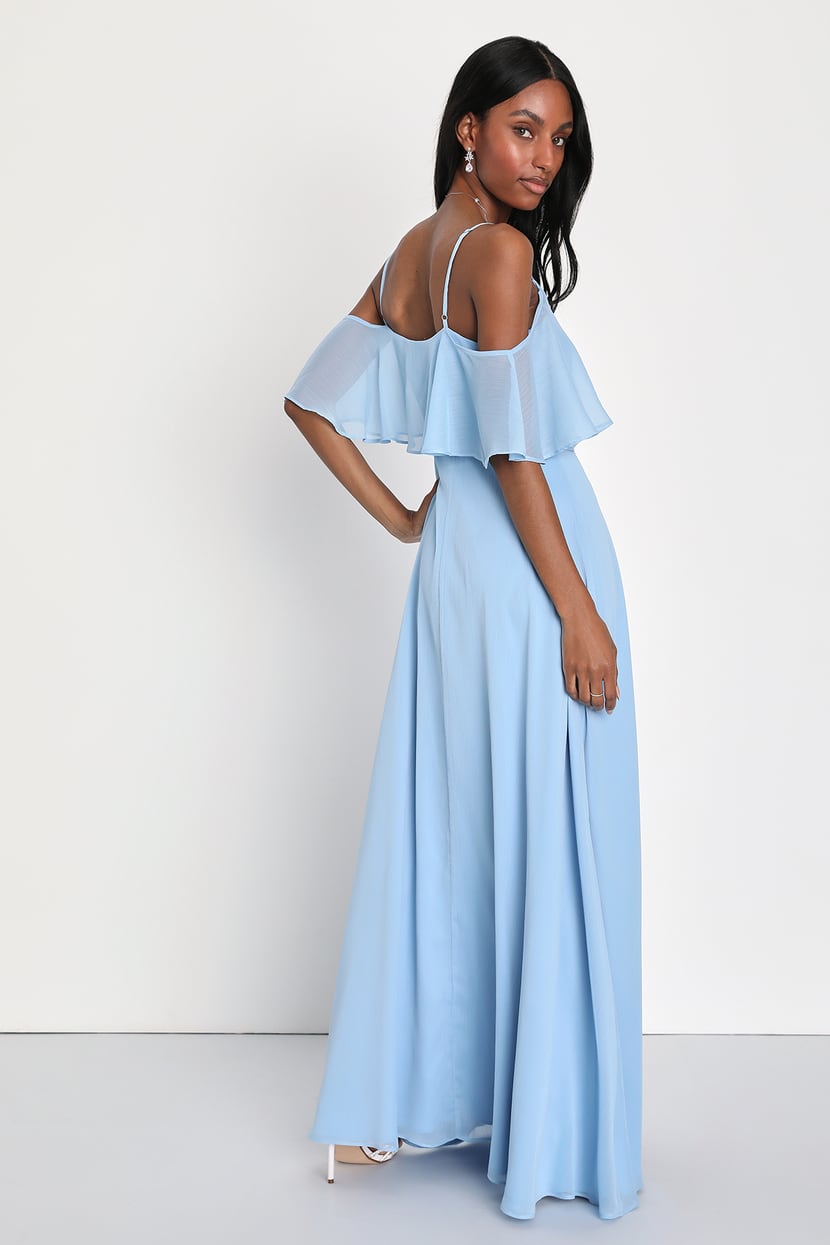 Light Blue Maxi Dress - Cold-Shoulder Maxi Dress - Chiffon Dress - Lulus