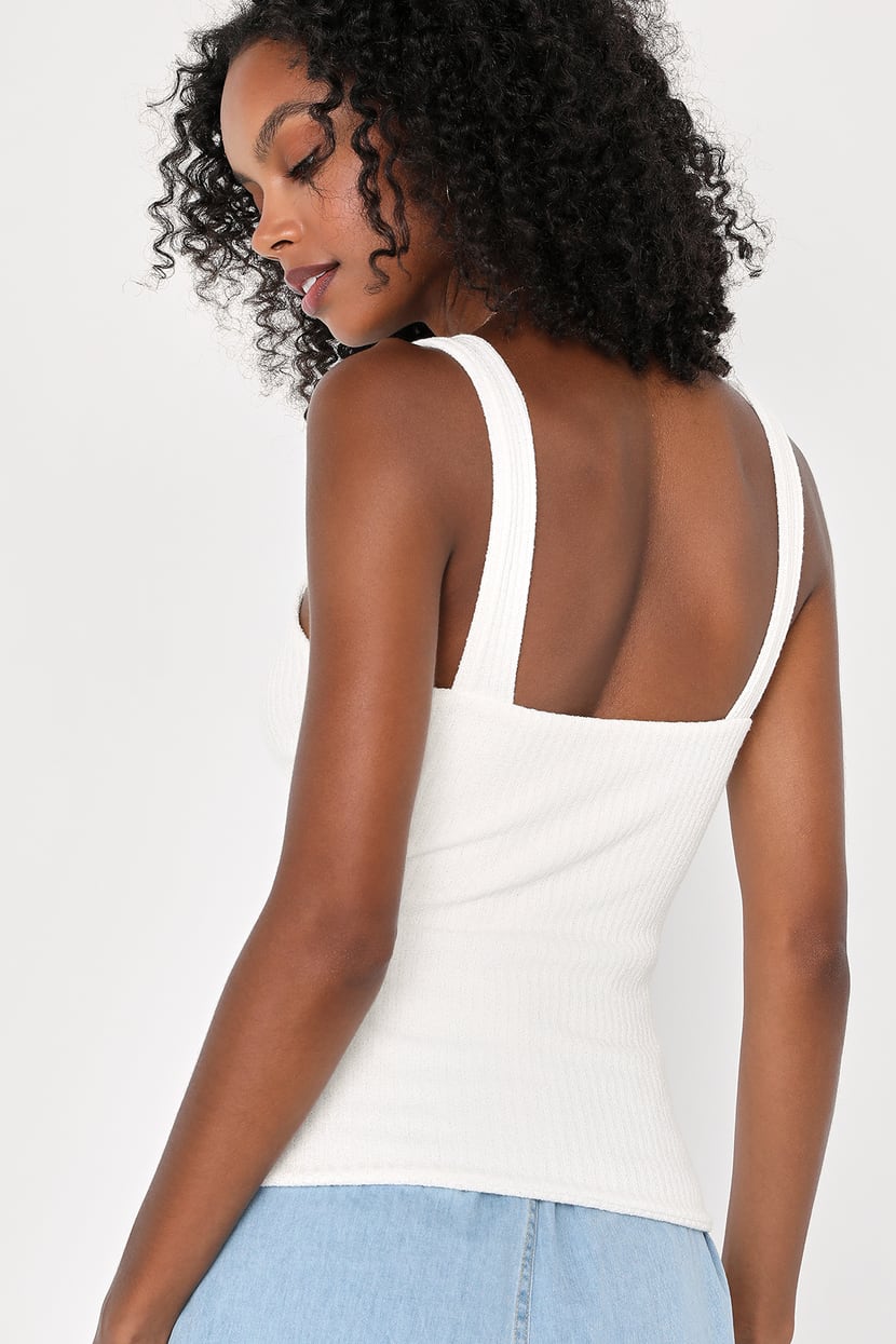Ivory Tank Top - Textured Ribbed Knit Tank Top - Square Neck Top - Lulus
