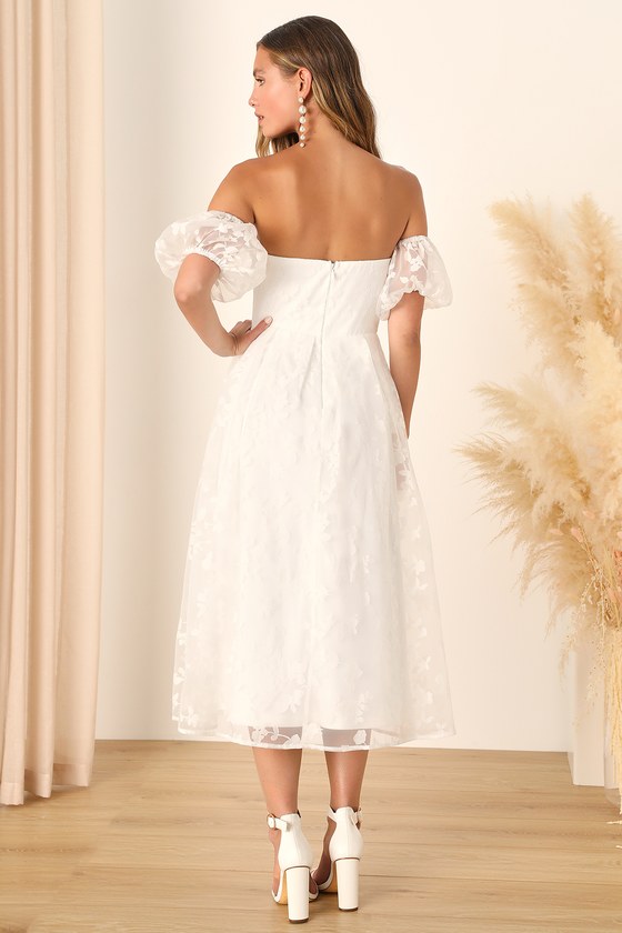 OTS Midi Dress - White Floral Midi Dress - Bustier Midi Dress - Lulus