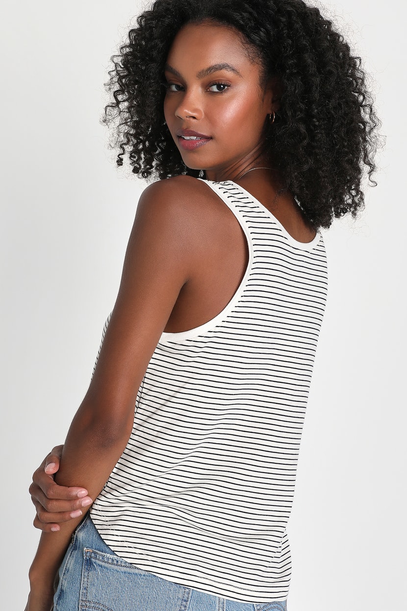 White and Black Striped Top - Scoop Neck Tank - Jersey Knit Tank - Lulus