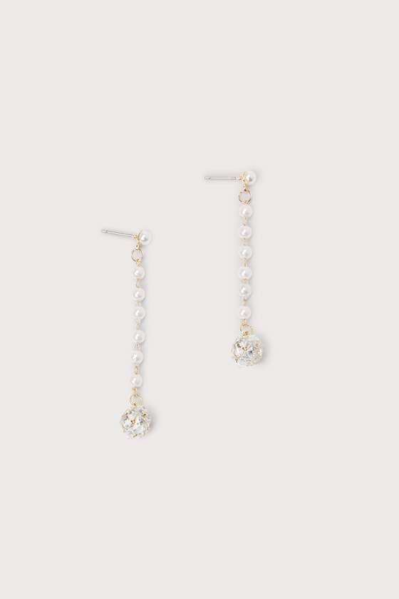 Gold Pearl Earrings - Rhinestone Drop Earrings - Drop Earrings - Lulus