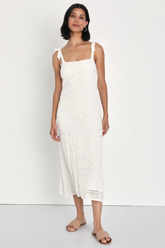 White crochet 2025 dress midi