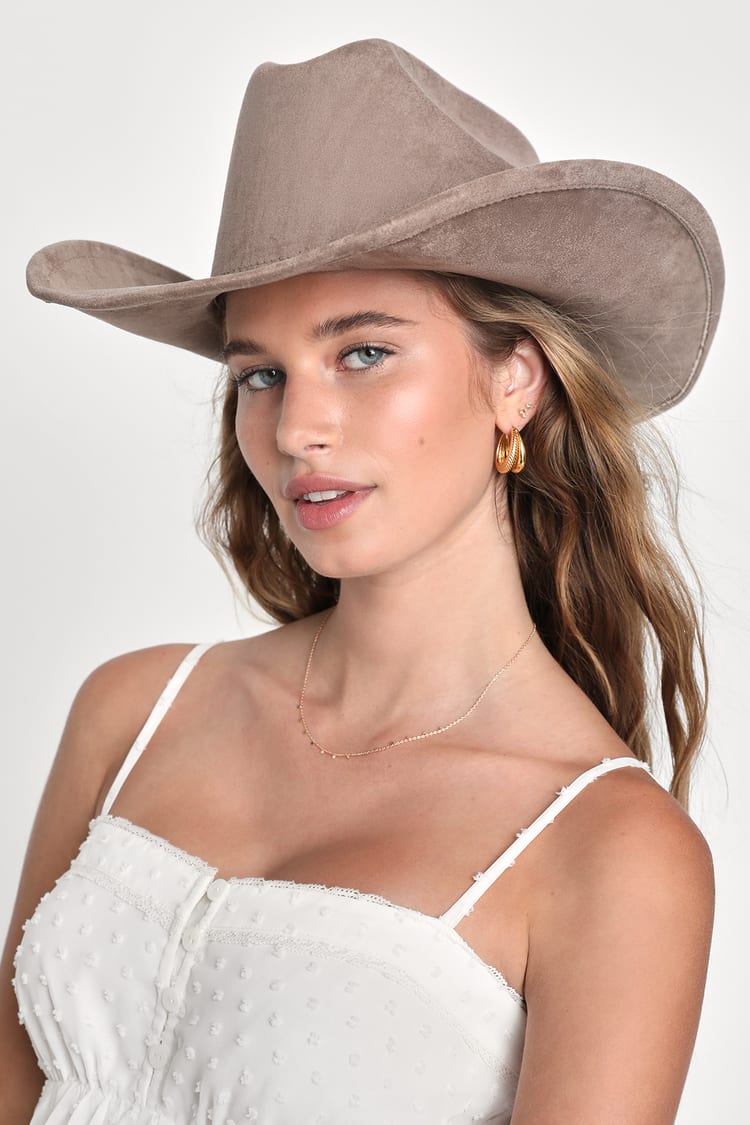 Faux Suede Cowboy Hat - Taupe Cowboy Hat - Festival Accessories - Lulus