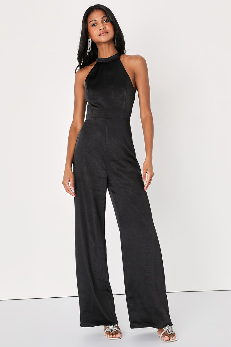 Knot Front Side Cut Out Backless Jumpsuit Black