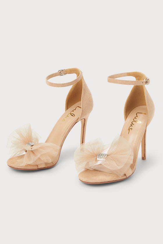 Lulus Rexie Light Nude Suede Bow Pointed-toe Ankle Strap Heels In Brown |  ModeSens