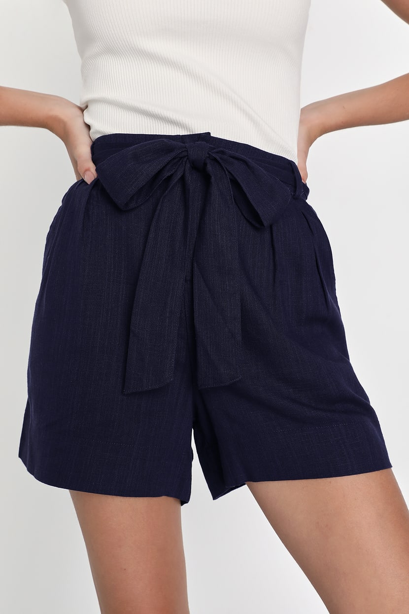 Navy Blue Linen Shorts - High-Rise Shorts - Paperbag Waist Shorts - Lulus