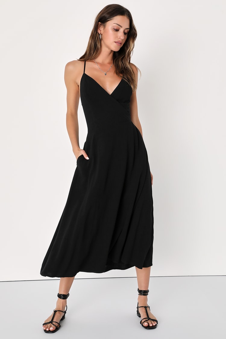 Linen-Blend Dress - Black Sundress - Tie-Back Dress - Midi Dress - Lulus