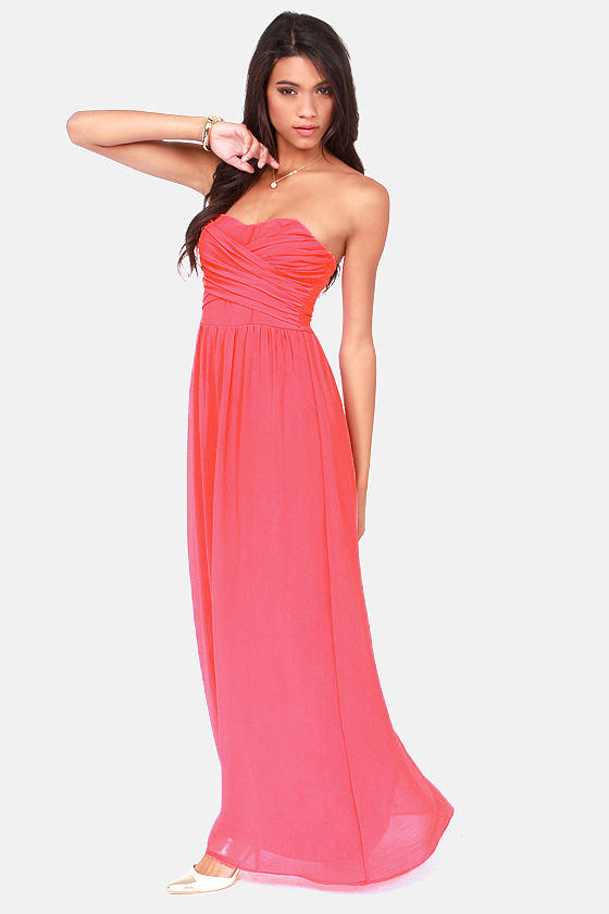 Lovely Coral Dress - Strapless Dress - Maxi Dress - $71.00