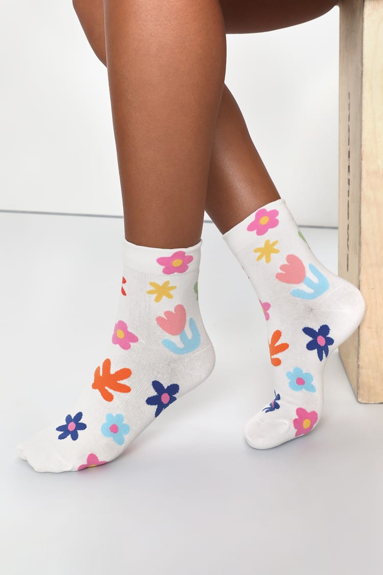 Blue Floral Socks, Gift for Her, White Blue Green Flower Socks, Gift for  Friends, Gifts Under 30 Dollars, Unique Knit Women's Socks, PM-001 
