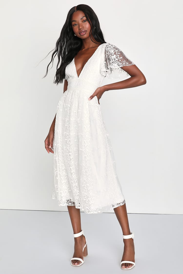 White Embroidered Midi Dress - Lacy Tulle Midi Dress - Midi Dress - Lulus
