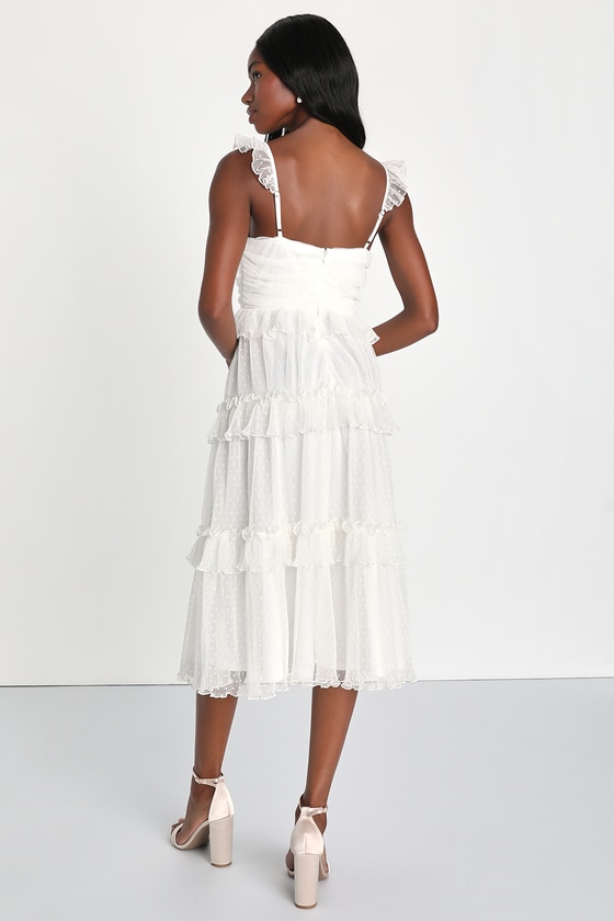 Swiss Dot Mesh Dress - Ruffled Dress - Tiered Dress - White Dress