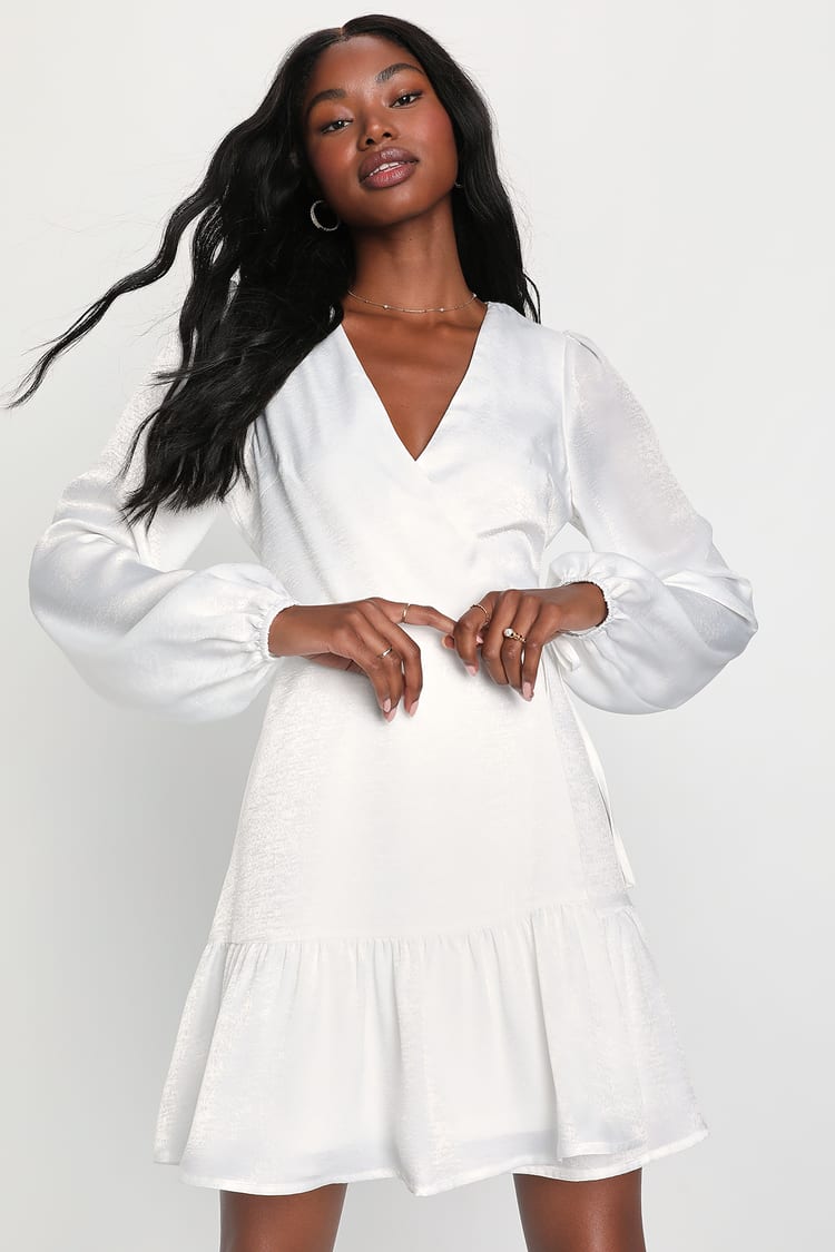 White Satin Dress - Cute Wrap Dress - Satin Mini Dress - Lulus