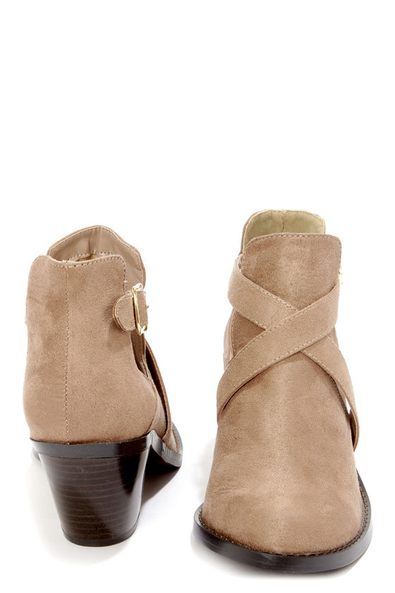 Soda Tidy Light Taupe Belted Cutout Ankle Boots - $28.00