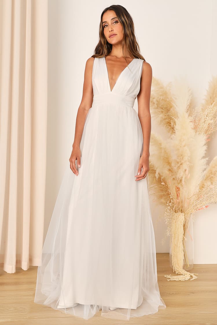 White Tulle Maxi Dress - Sleeveless Bridal Dress - White Dress - Lulus