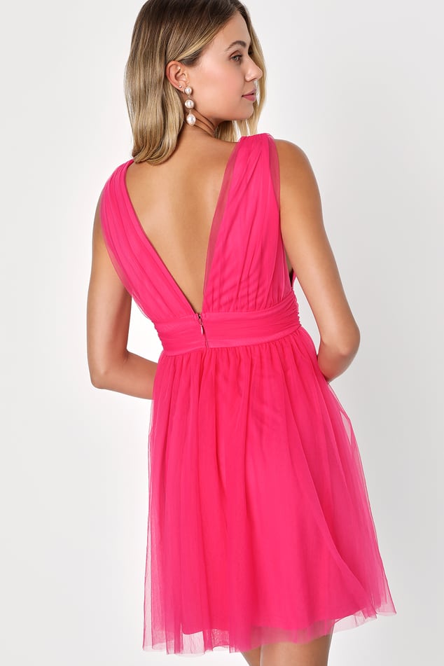 Hot Pink Mini Dress - Strapless Dress - Tulle Mini Dress - Lulus