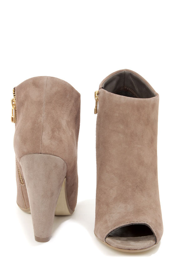 steve madden peep toe booties suede