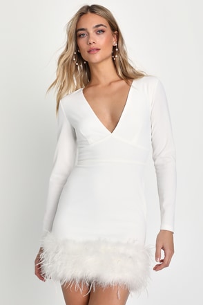 White Mini Dress - Feather Mini Dress - Bachelorette Mini Dress - Lulus