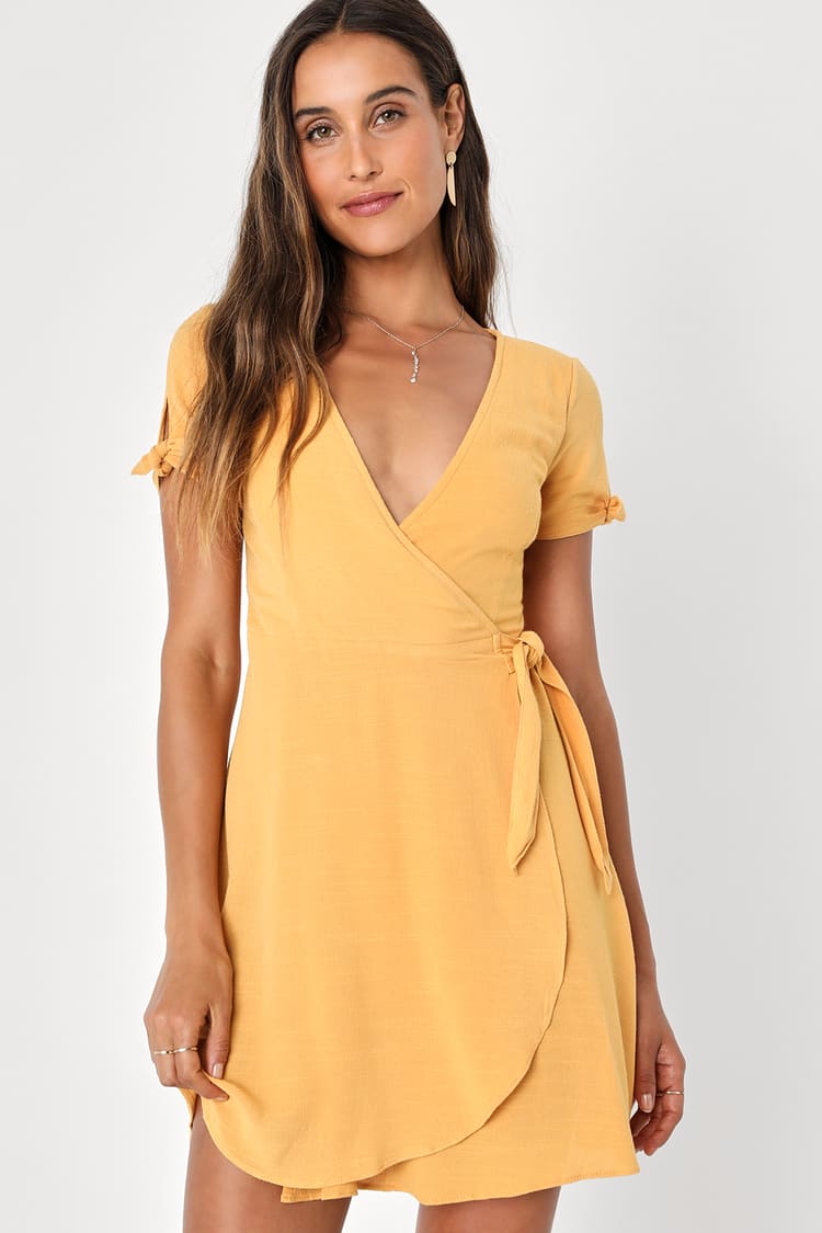 Cute Yellow Dress - Wrap Dress - Short Sleeve Dress - Lulus