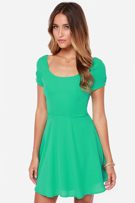 Pretty Green Dress - Short Sleeve Dress - $42.00