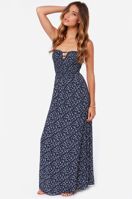 Navy Blue Dress - Maxi Dress - Floral Print Dress - $42.00 - Lulus