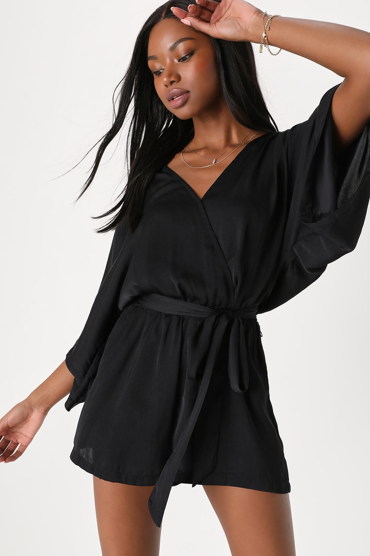 She's Unstoppable Tiered Tie-Waist Long Sleeve Romper (Black)
