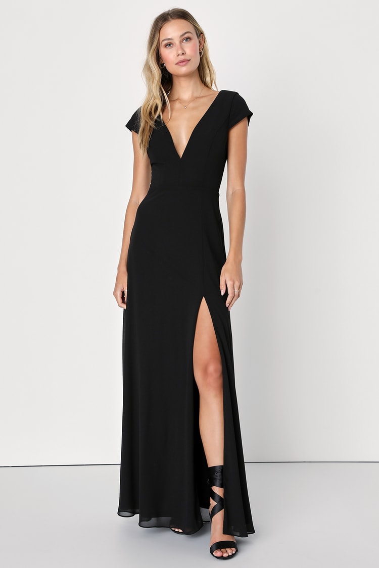 Cap Sleeve Dress - Black Maxi Dress - Black Bridesmaid Dress - Lulus