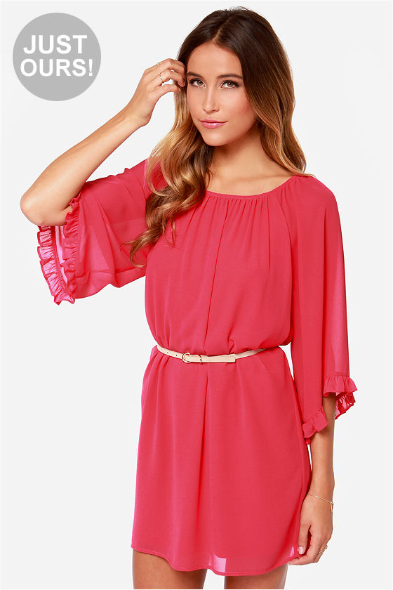 Cute Berry Pink Dress Shift Dress Ruffle Dress 40 00 Lulus