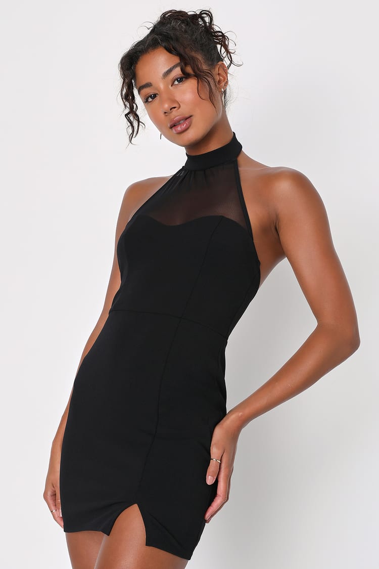 Sexy Black Dress - Halter Bodycon Dress - Plunging Mini Dress - Lulus