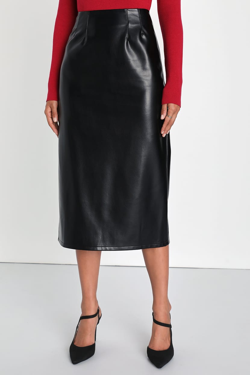Chic Black Skirt - Vegan Leather Skirt - High-Rise Midi Skirt - Lulus
