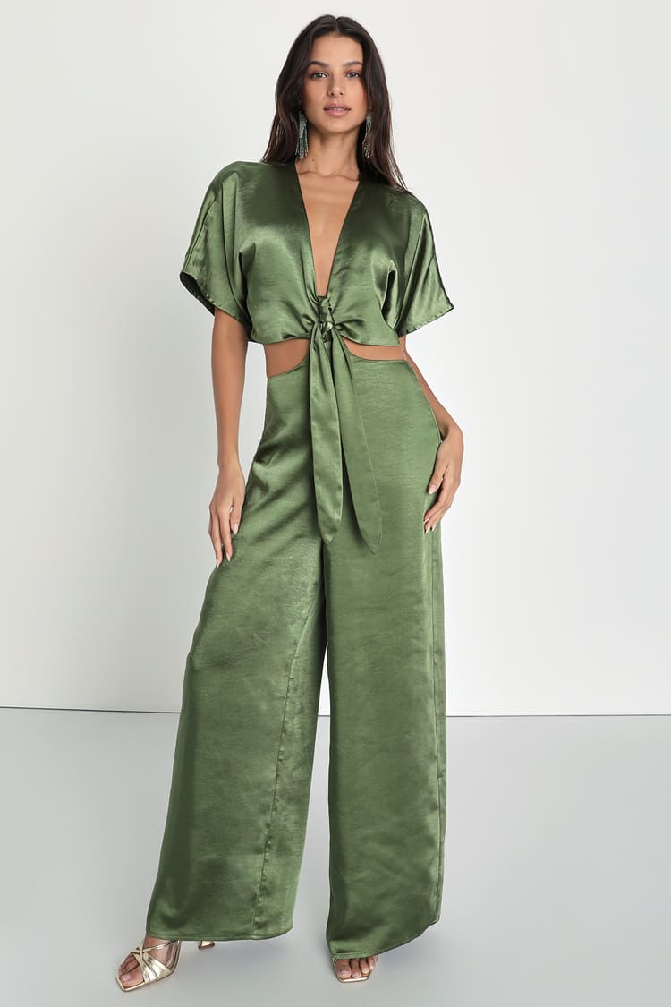Olive Green Jumpsuit - Two-Piece Jumpsuit - Tie-Front Jumpsuit - Lulus