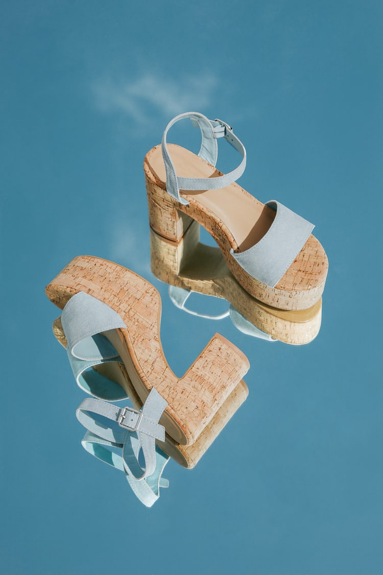 Blue Platform Sandals - Cork Platform Sandals - Open Toe Sandals - Lulus