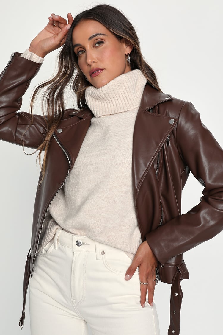 Cute Brown Jacket - Oversized Moto Jacket - Vegan Leather Jacket - Lulus
