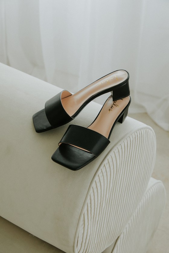 Cute Black Heels Slide Heels High Heel Sandals Mule Heels